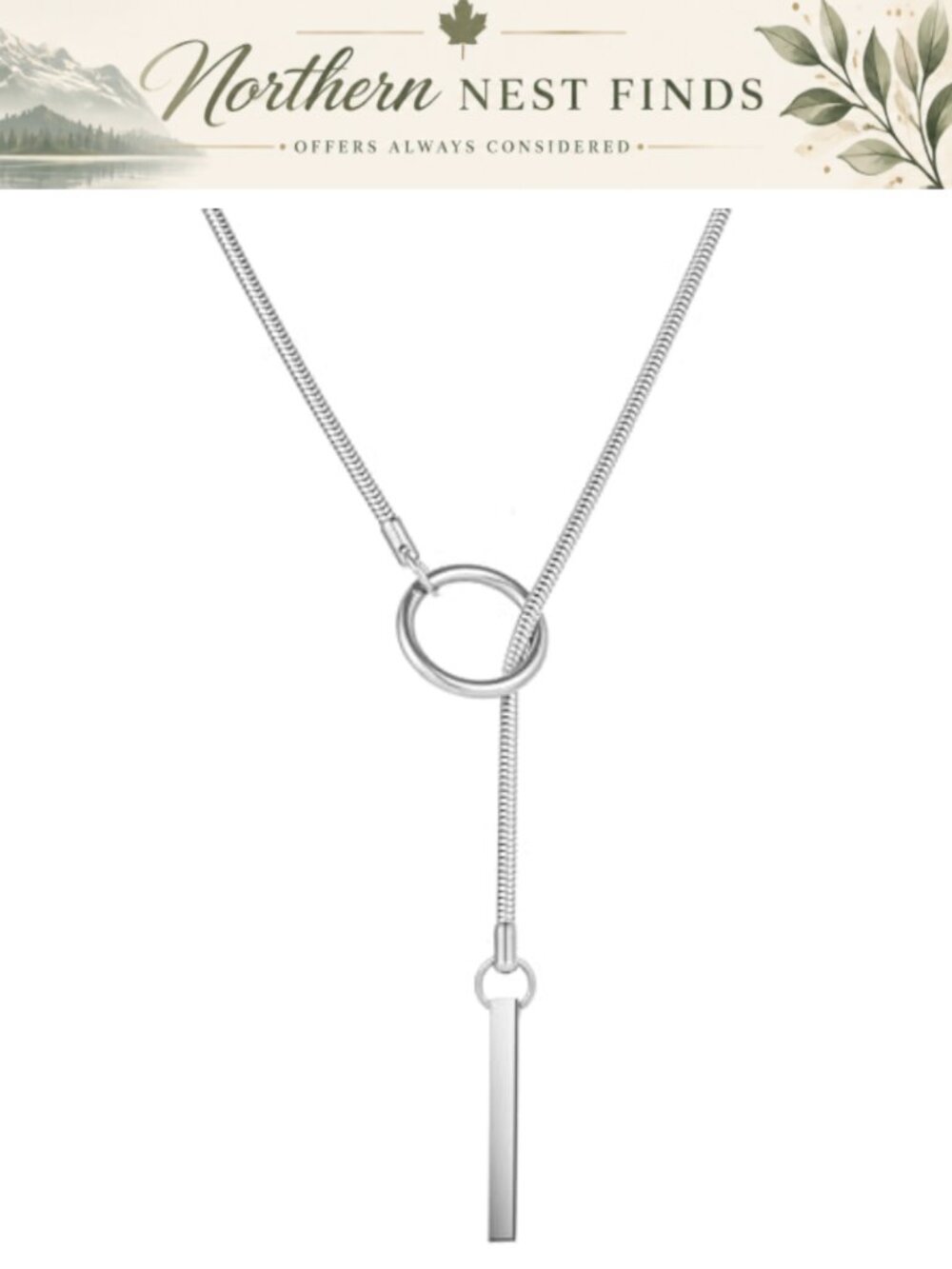 Stainless Steel Cuban Link Slip Chain Choker Lariat Y Necklace with Bar Pendant
